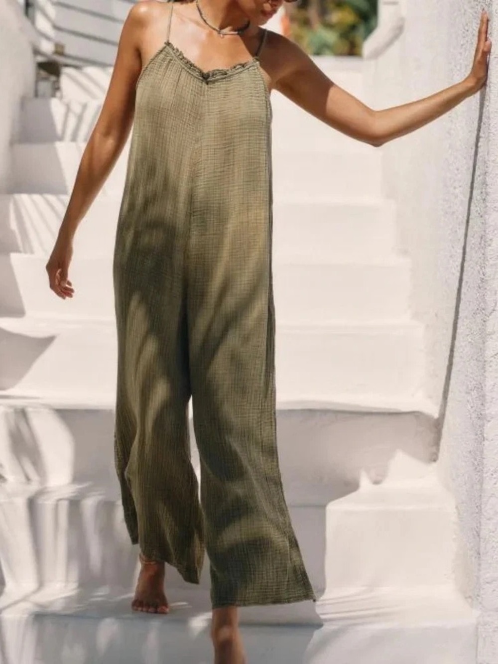 Anthropologie The Malika Gauze Jumpsuit Olive Green Moss